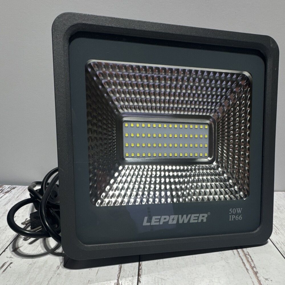 LEPOWER 50W IP66 LED Flood Light Black Waterproof Outdoor Wall Mount Corded